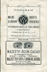 Sportboken - Program vid Malmö allmänna idrottsförenings MAI internationella tävlingar 19-20 juli 1913