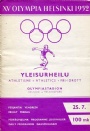 1952 Helsingfors-Oslo Programme Athletics 25.7 XV Olympia Helsinki 1952